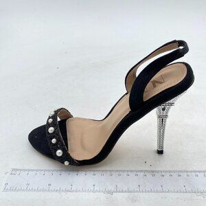 Black Pearl Elegant Slingback Sandals High Heel Open Toe Wedding Evening Shoes